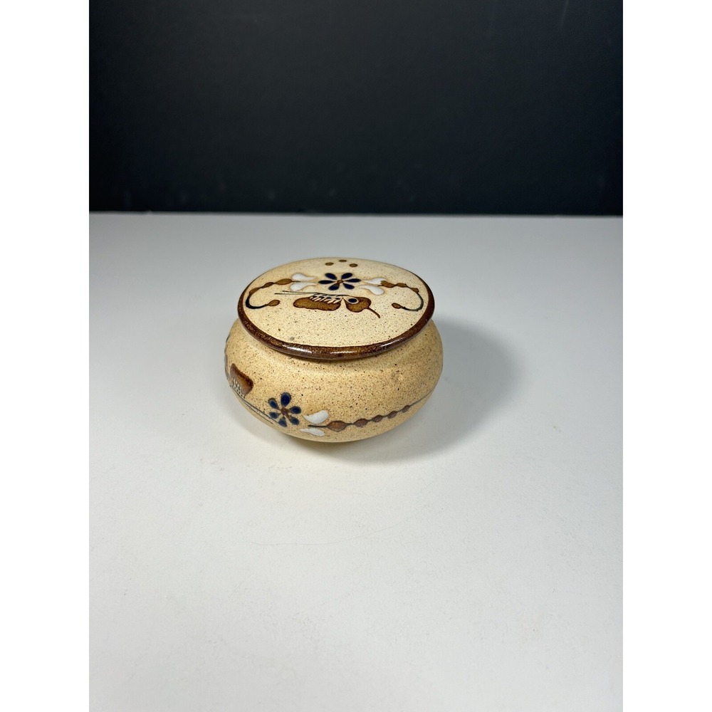 VintageTrinket Dish w/Lid Signed Hand Painted Mexican Pottery Stoneware